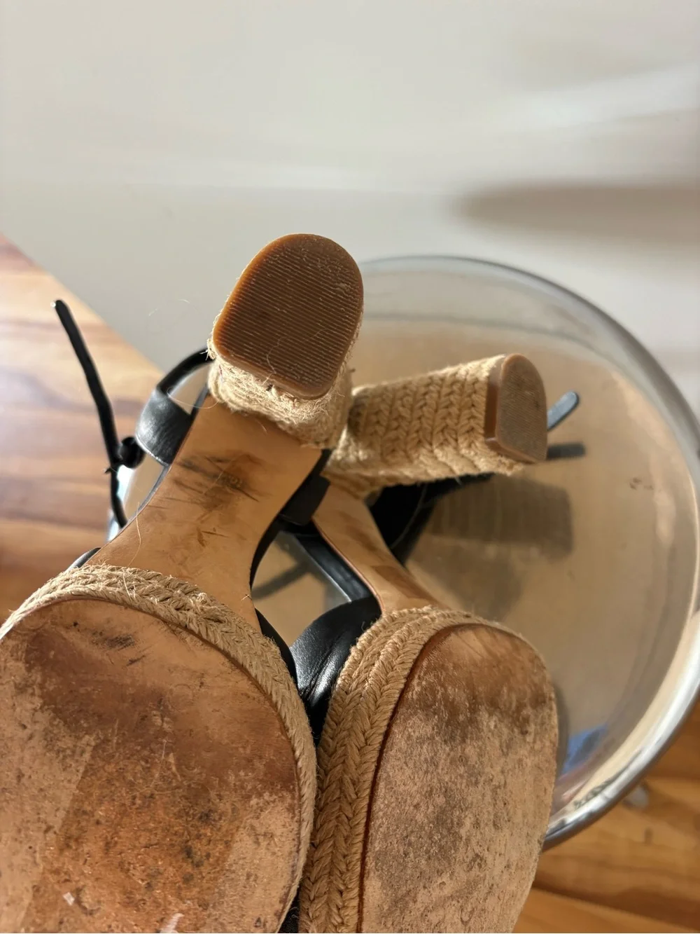 Tory Burch Black Leather Platform Espadrille Wedges